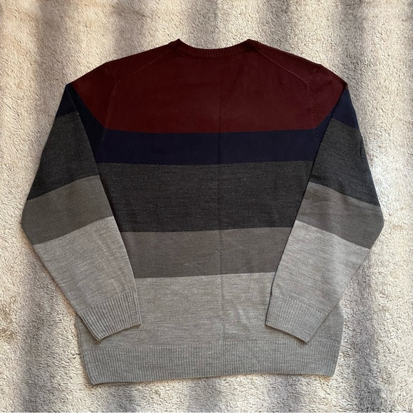 U.S. Polo Assn V Neck Sweater Mens Large Maroon Blue Grey - Picture 2 of 6